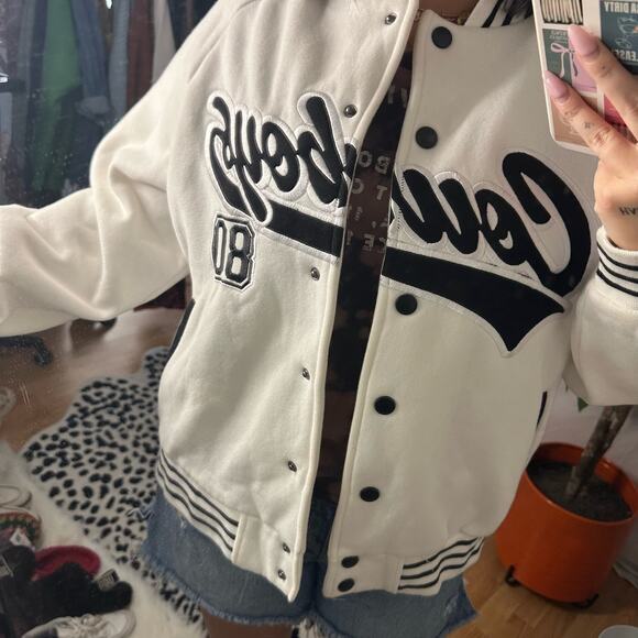 Edikted Cowboys Snap Front Varsity Jacket White Size Large - Picture 3 of 6